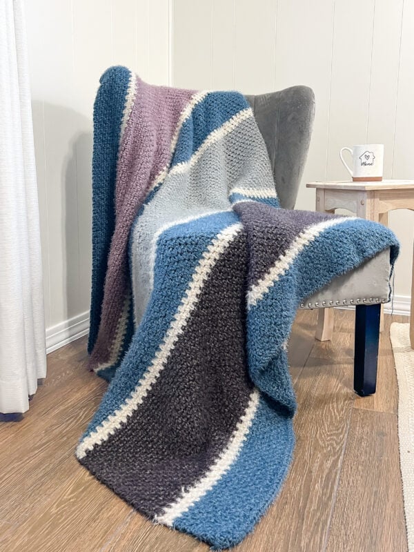 Easy Striped Crochet Blanket using Moss Stitch Life + Yarn