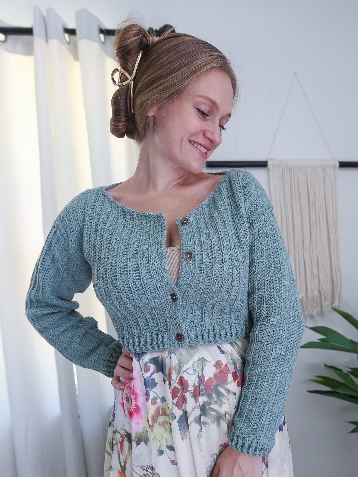 Natural Crochet Button Up Cardigan Vest main image 1