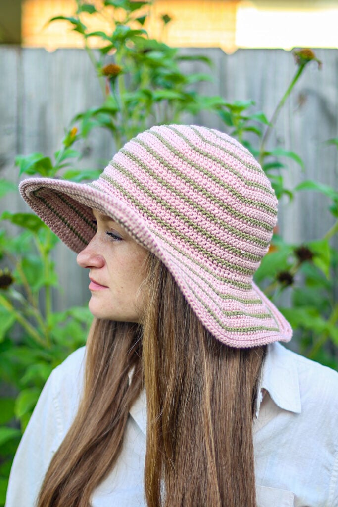 striped floppy crochet sun hat