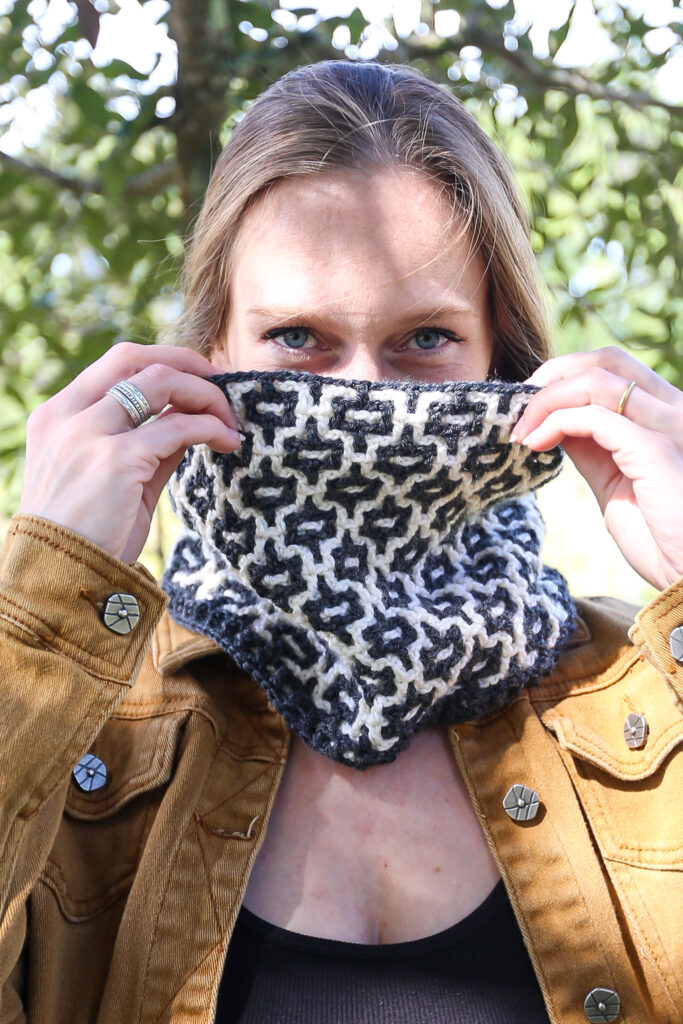Free Pattern for a Reversible Crochet Cowl interlocking crochet pattern