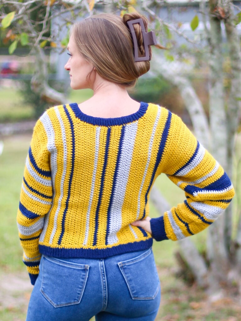 FREE Women’s Crochet Sweater Pattern with Stripes in DK Yarn