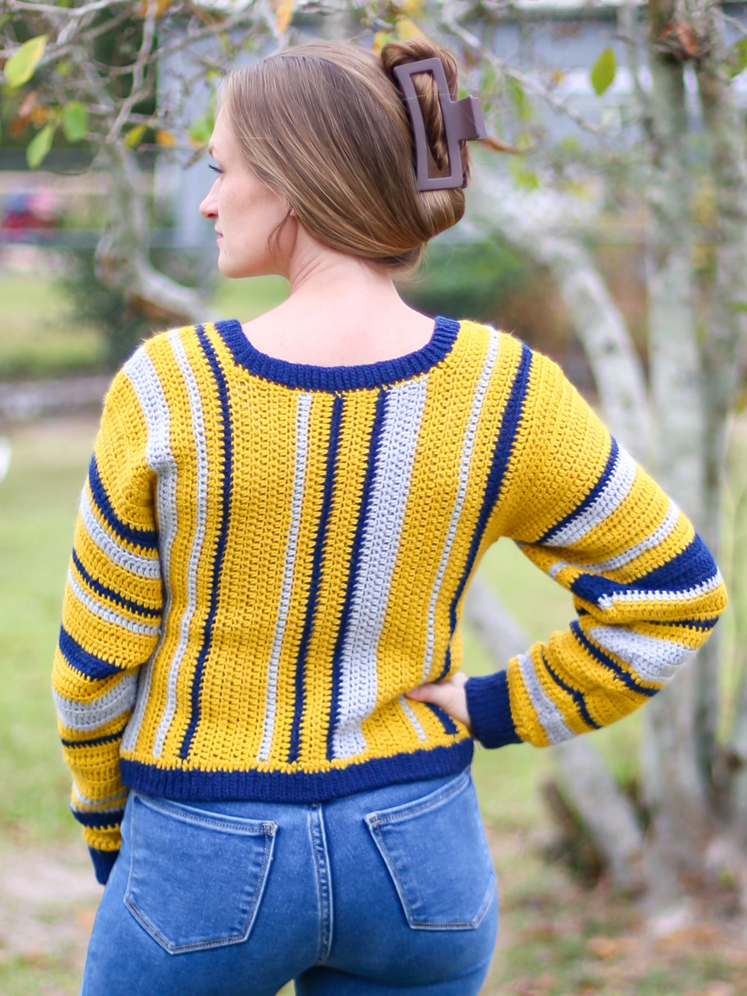 FREE Women’s Crochet Sweater Pattern with Stripes in DK Yarn