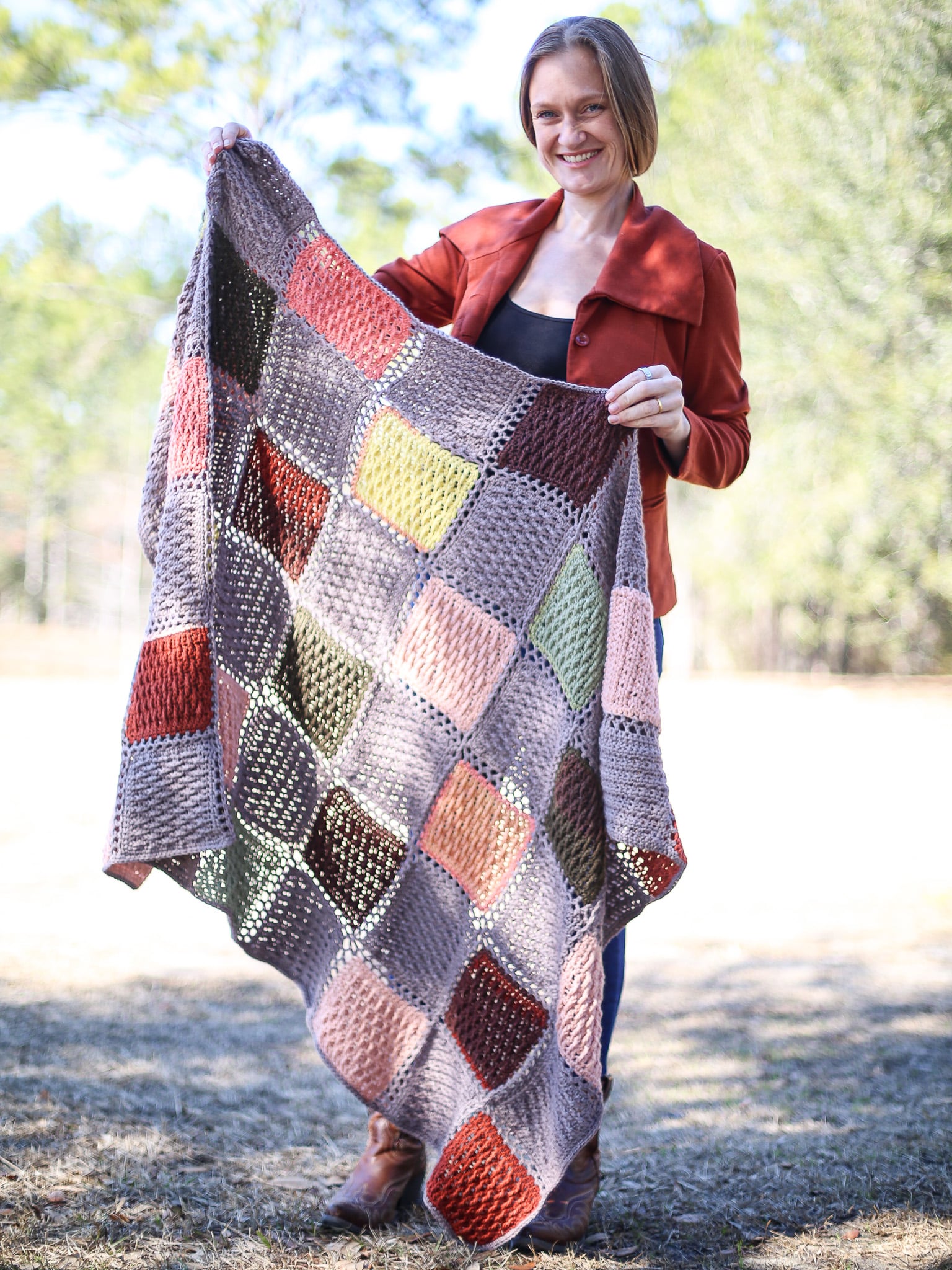 Cozy Modern Patchwork Crochet Blanket Easy Free Pattern