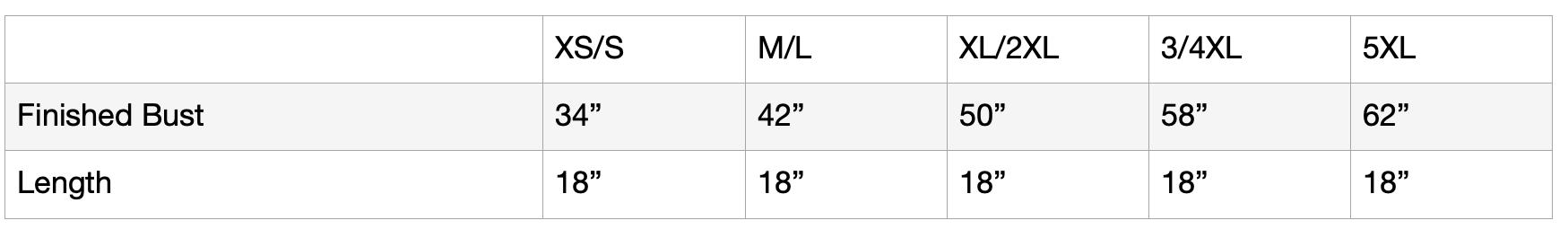 size chart