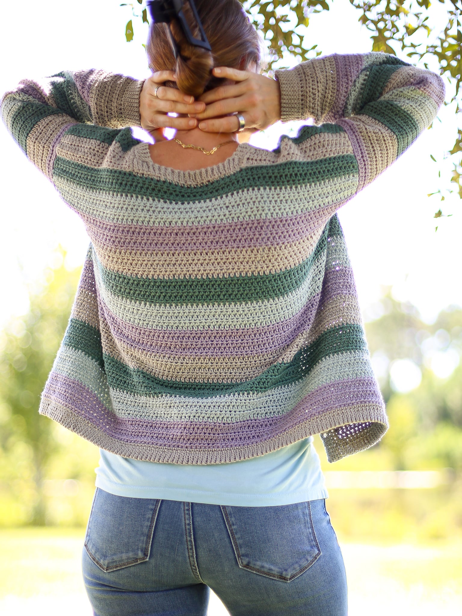 drop shoulder striped crochet cardigan pattern