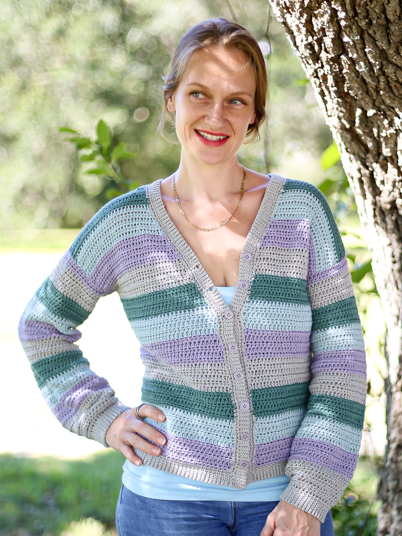 striped color cardigan