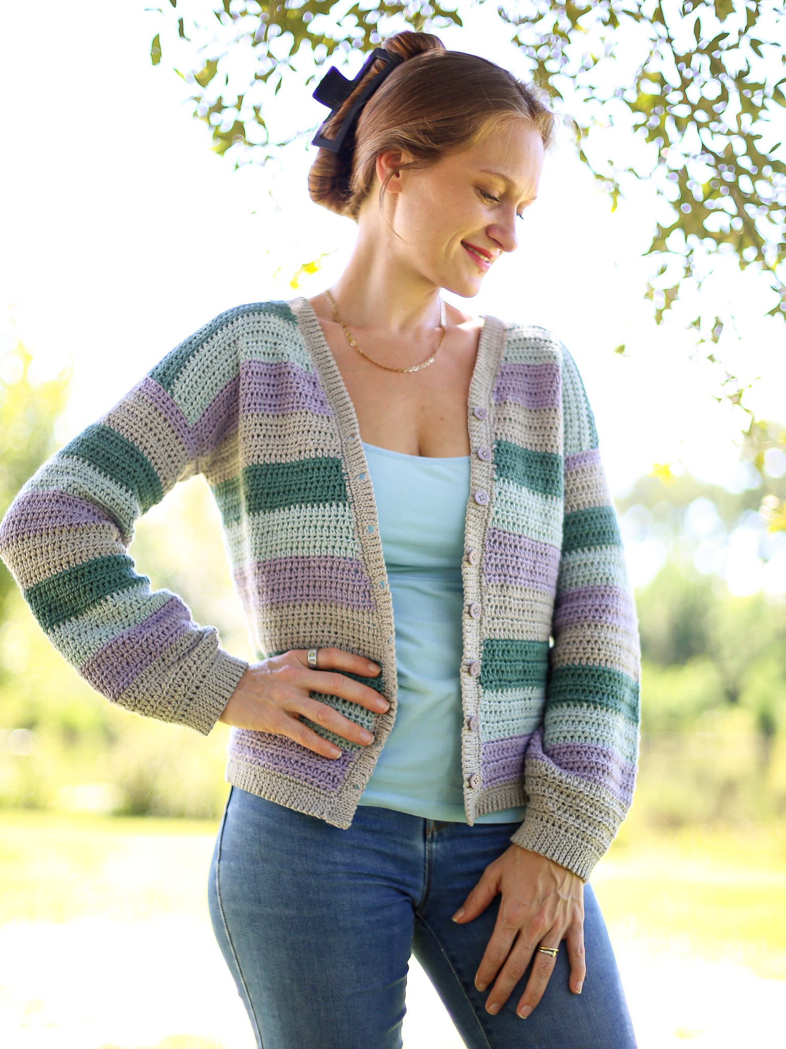 knit look striped crochet cardigan
